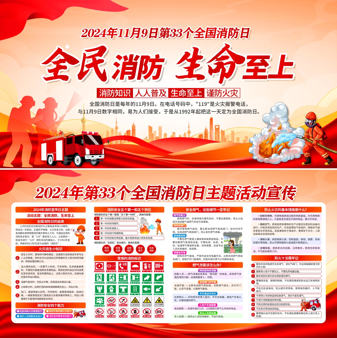 2024年消防月海报，活动展板海报挂图宣传栏折页-1